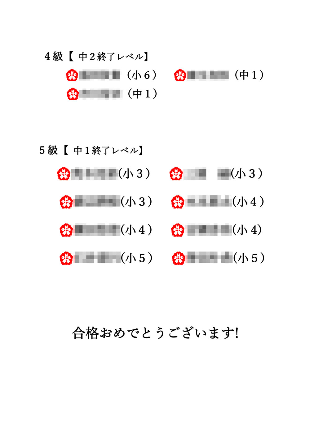 英検合格者 ユリーカ英語教室 大分県